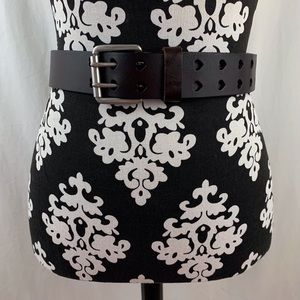 AEROPOSTALE Wide S/P heart Cut Out Brown w/ Pink Stitching Genuine LEATHER Belt
